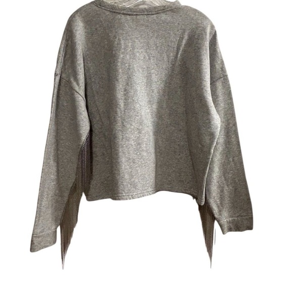 H&M Women's Gray Fringe Long Sleeve Blouse Size M Casual Top - Picture 9 of 10